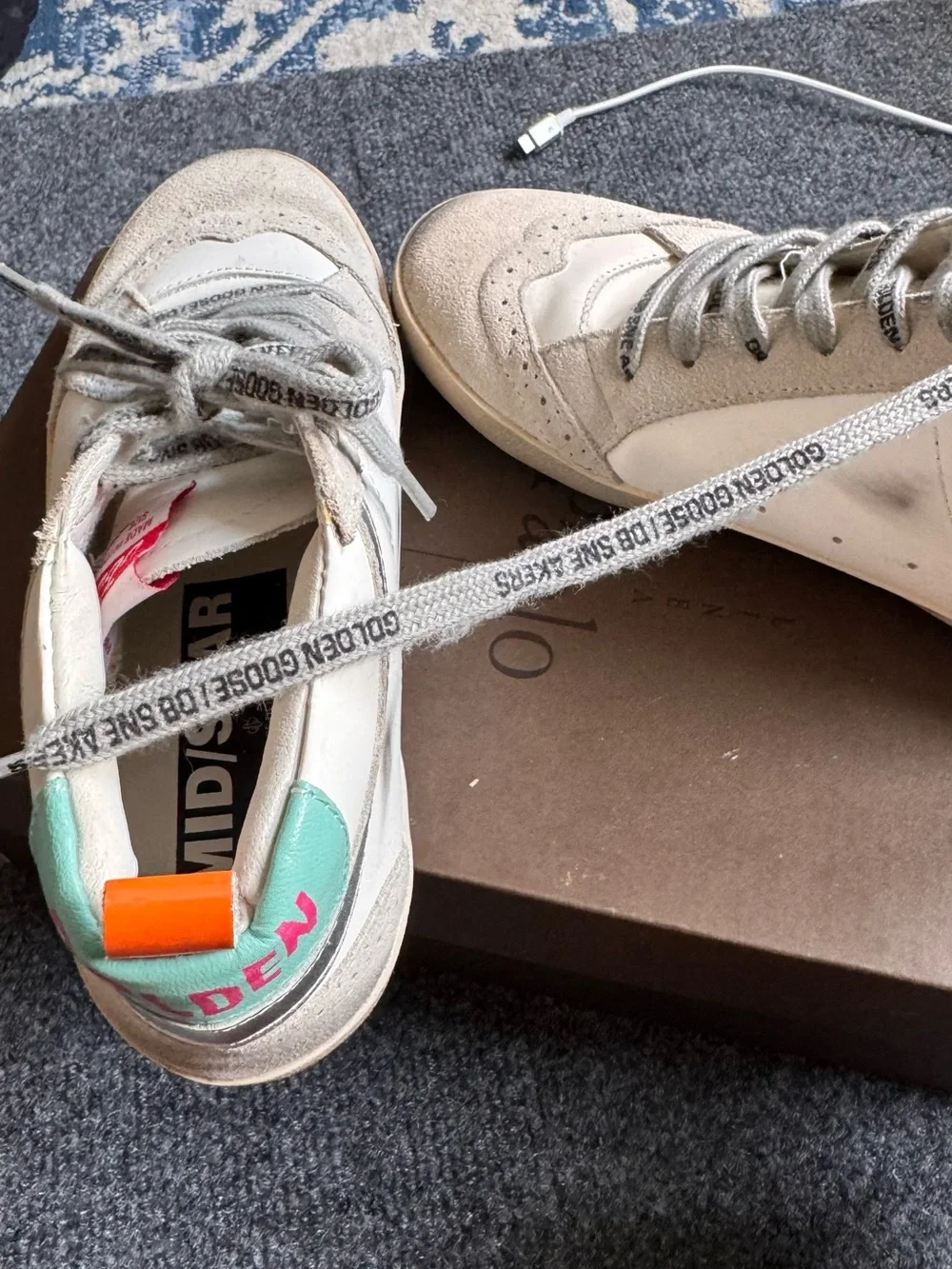 Golden Goose Mid Star High Top Sneakers White Silver Glitter EU 38 Distressed - Picture 7 of 10